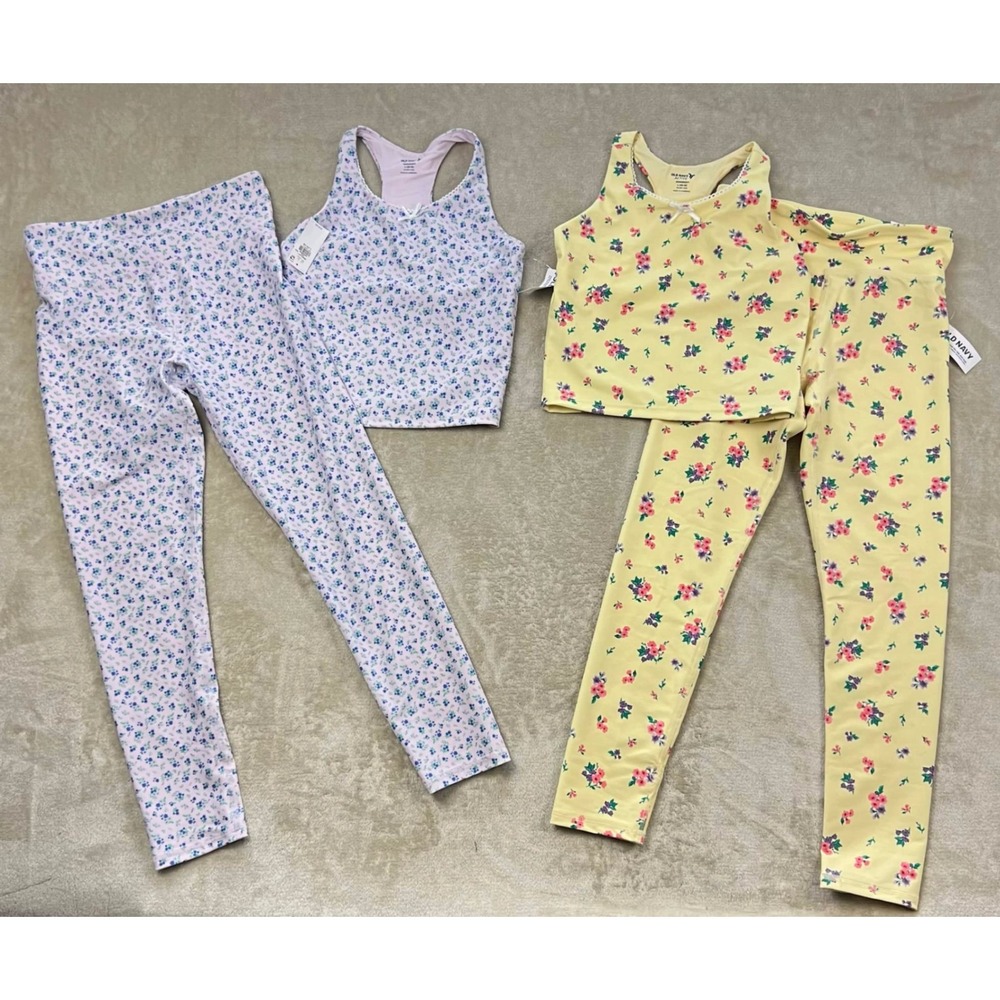 Old Navy Girls Powersoft Floral Activewear Set 2-Pack Yellow Purple Large 10-12